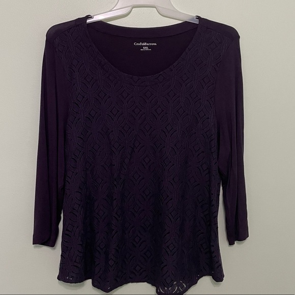 Croft and Barrow ladies top color eggplant size XXL pretty design on front - Picture 1 of 6